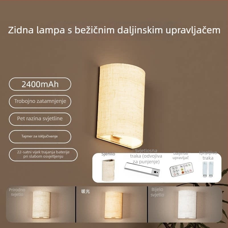 Zidna lampa za spavaću sobu s ambijentalnim osvjetljenjem, bežično punjenje i tri temperature boje svjetla