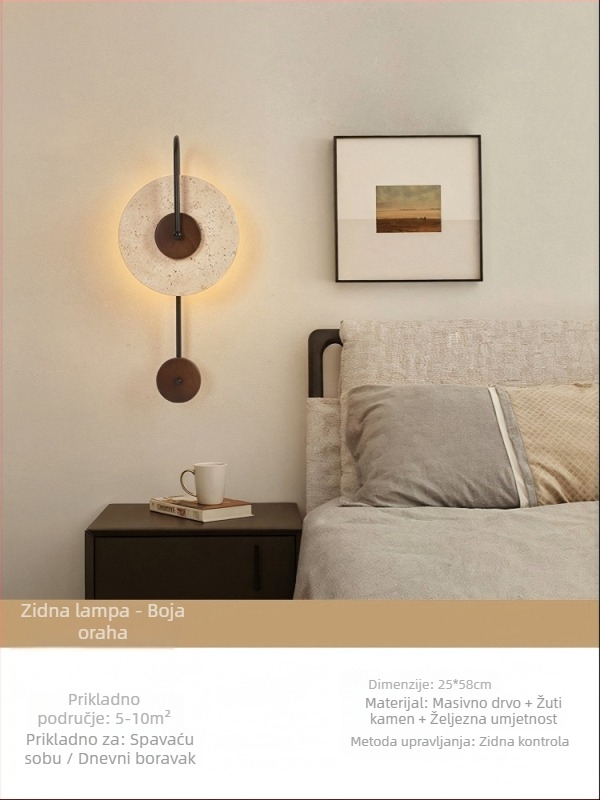 Žuta travertinska zidna lampa za spavaću sobu i dnevni boravak, vintage stil, wabi-sabi, kreativno retro osvjetljenje