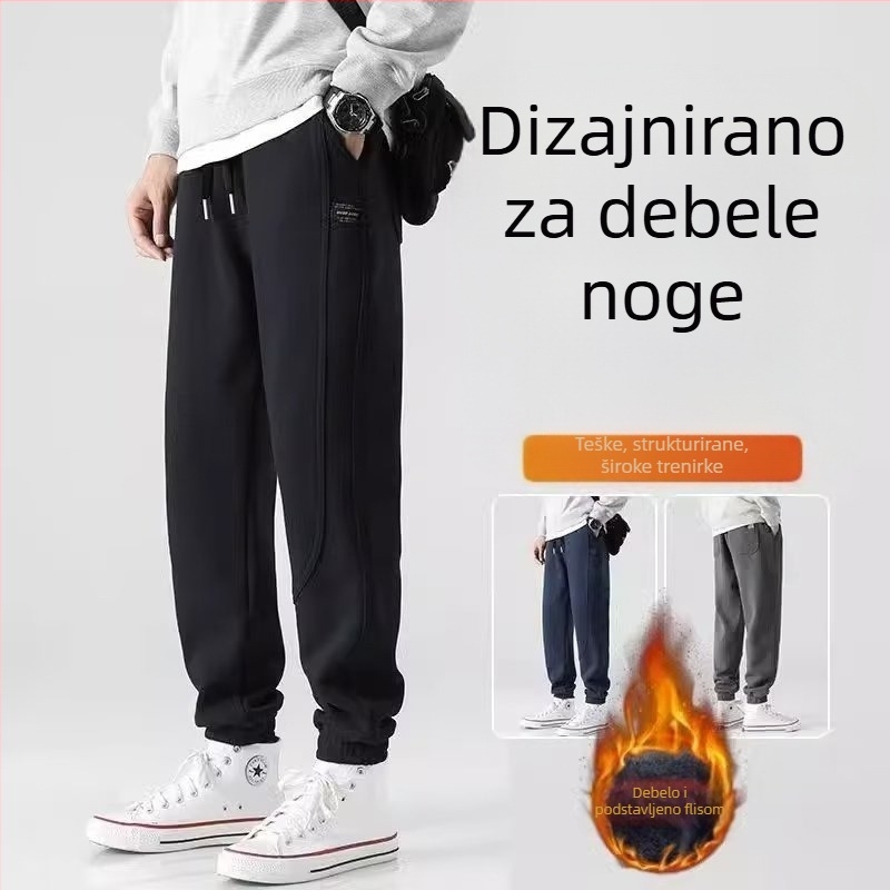 Muške zimske trenirke s flisom, opuštena silueta, panelni šavovi, svakodnevne sportske hlače