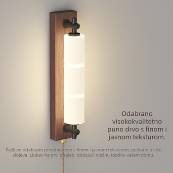 Duga zidna lampa u vintage stilu, drvena, dekor zidova za spavaću sobu i dnevni boravak, sa povlačnim prekidačem