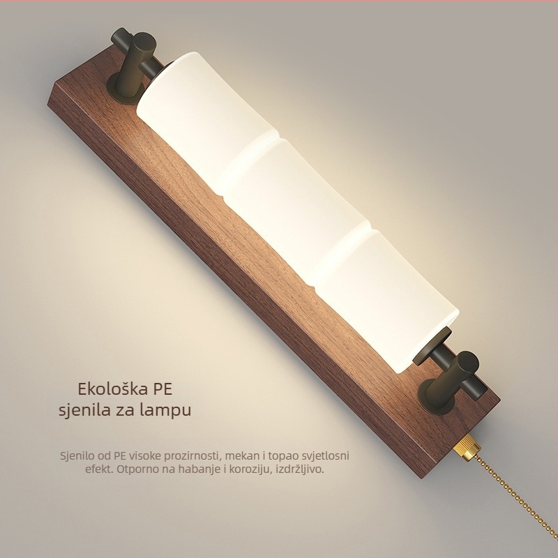 Duga zidna lampa u vintage stilu, drvena, dekor zidova za spavaću sobu i dnevni boravak, sa povlačnim prekidačem