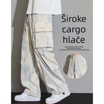 Muške hlače za posao ravnog kroja s tie-dye uzorkom, velike džepove, američki stil, opuštene široke nogavice, casual hlače za proljeće i jesen