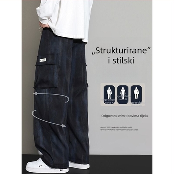 Muške hlače za posao ravnog kroja s tie-dye uzorkom, velike džepove, američki stil, opuštene široke nogavice, casual hlače za proljeće i jesen