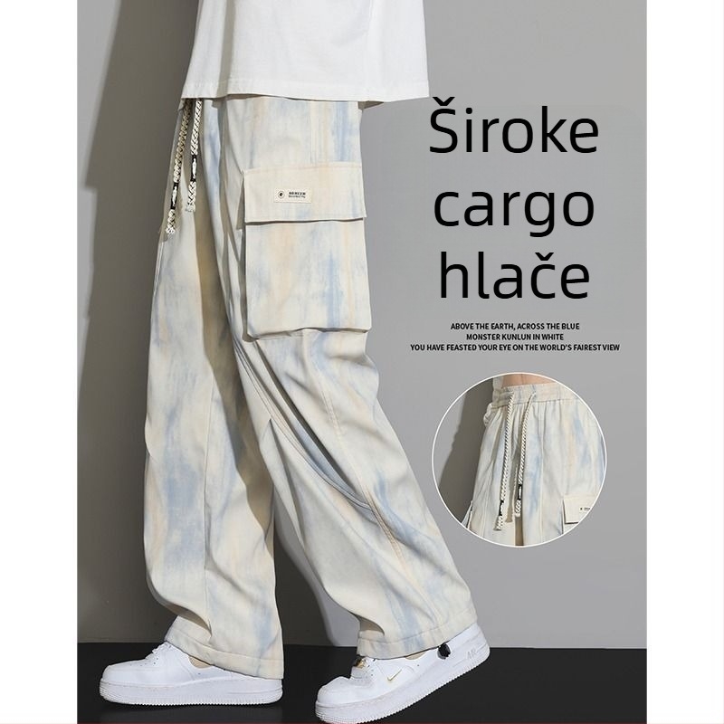 Muške hlače za posao ravnog kroja s tie-dye uzorkom, velike džepove, američki stil, opuštene široke nogavice, casual hlače za proljeće i jesen