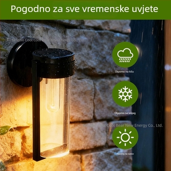 Solarna stenska lampa s wolframovim vlaknom, za vanjsku upotrebu, vodootporna, senzor, visoka svjetlina