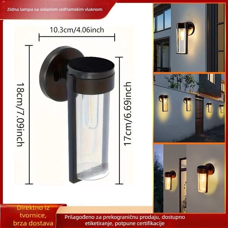 Solarna stenska lampa s wolframovim vlaknom, za vanjsku upotrebu, vodootporna, senzor, visoka svjetlina