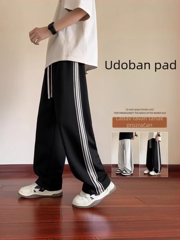 Crne muške casual hlače ravnog kroja, 2025 jesen-zima, mladi stil
