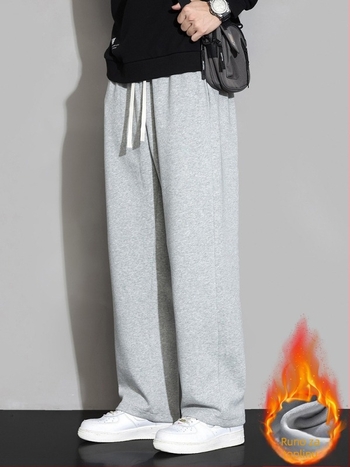 Muške sportske hlače s opuštenim krojem i širokim nogama, zimske hlače s flis podstavom, casual i stylish.