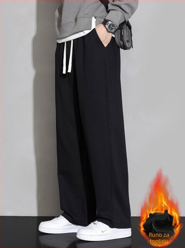 Muške sportske hlače s opuštenim krojem i širokim nogama, zimske hlače s flis podstavom, casual i stylish.