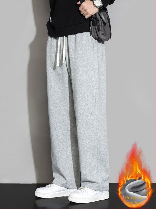 Muške sportske hlače s opuštenim krojem i širokim nogama, zimske hlače s flis podstavom, casual i stylish.