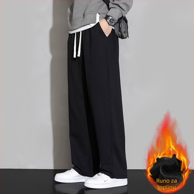 Muške sportske hlače s opuštenim krojem i širokim nogama, zimske hlače s flis podstavom, casual i stylish.