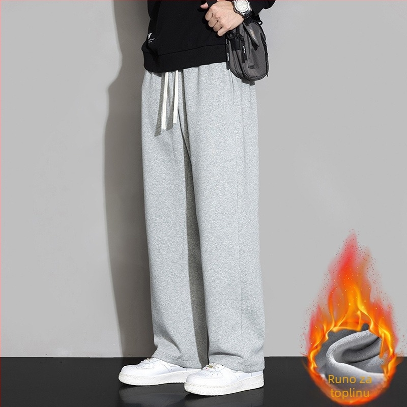 Muške sportske hlače s opuštenim krojem i širokim nogama, zimske hlače s flis podstavom, casual i stylish.