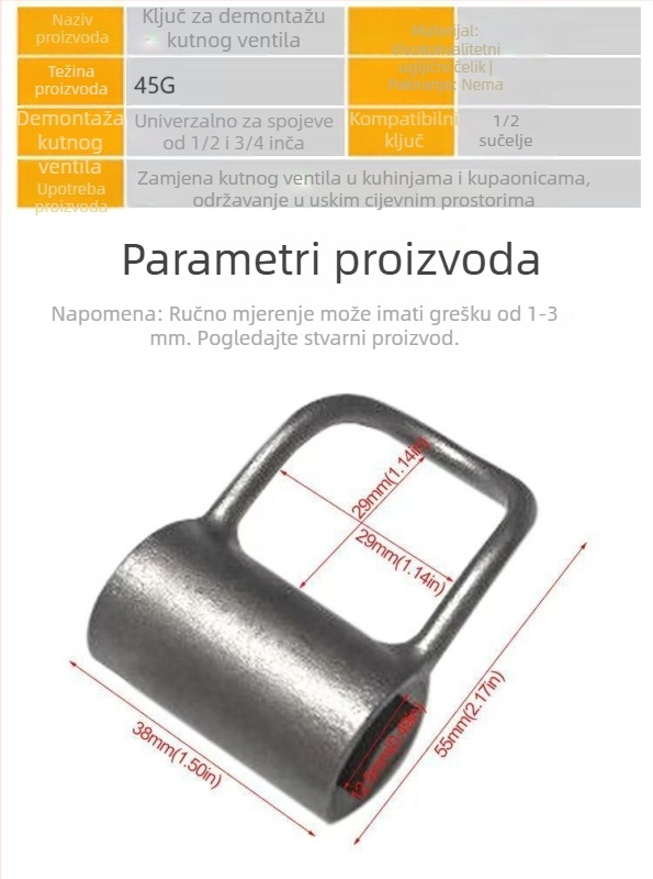 Nova kompaktna kutna ključa ventila za uske prostore – demontaža i montaža kupaonskog ventila – univerzalni ručni alat s četiri do šest točaka