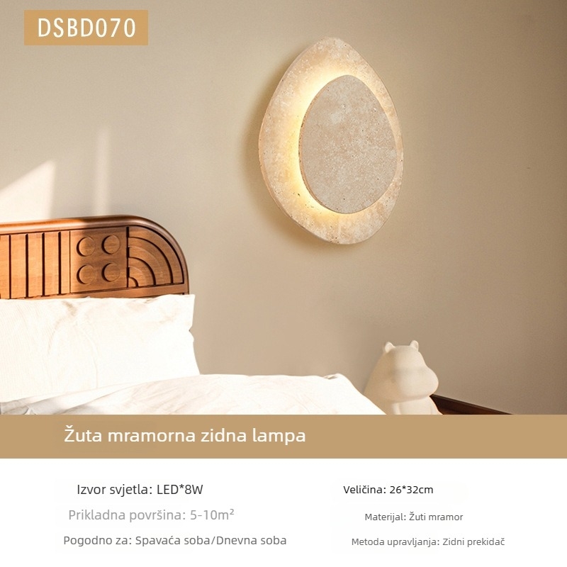 Žuta travertinska zidna lampa za spavaću sobu — dizajnersko svjetlo u luksuznom mid-century stilu