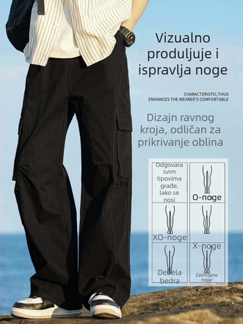 NASA američki stil radne hlače za muškarce od 100% pamuka, ljeto 2026, opuštena straight wide-leg kroj, casual sportske hlače