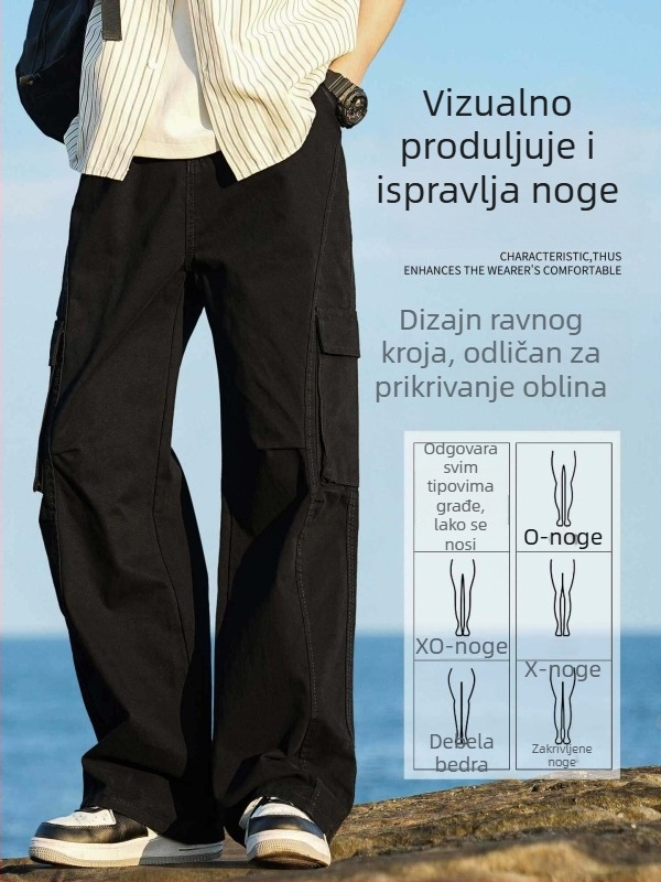 NASA američki stil radne hlače za muškarce od 100% pamuka, ljeto 2026, opuštena straight wide-leg kroj, casual sportske hlače