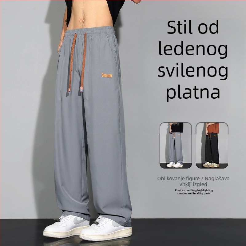 Muške casual hlače širokih nogavica, ravno krojene, tanke, Ice Silk brzo sušeće, ljeto 2026