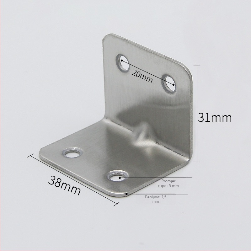 Left Steel L-oblik spoj za noge stola i stolice, od nehrđajućeg čelika, 1,5 mm debljine, model 383015