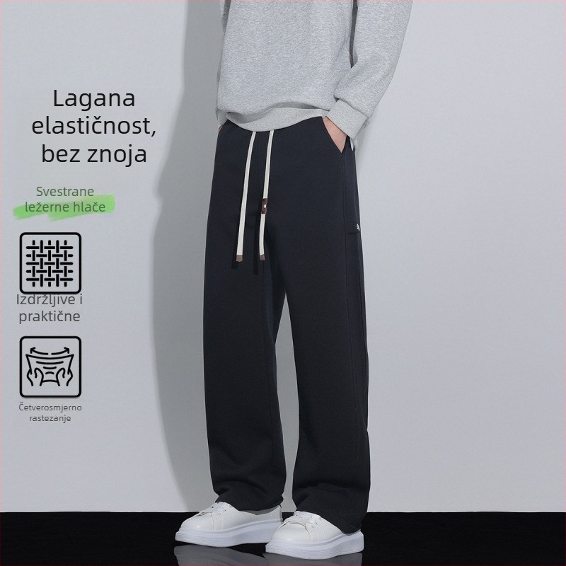 Muške ležerne hlače od pamukaste mješavine, drapirana široka linija, prozračne, proljetno-jesenski stil, ravna kroj