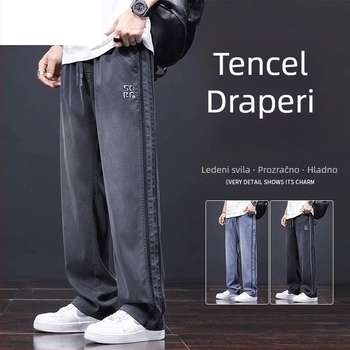 Visokokvalitetne muške casual hlače od Tencela, ljetni lagani kroj, američki high street stil, opuštena ravna silueta, široke hlače, svestrane