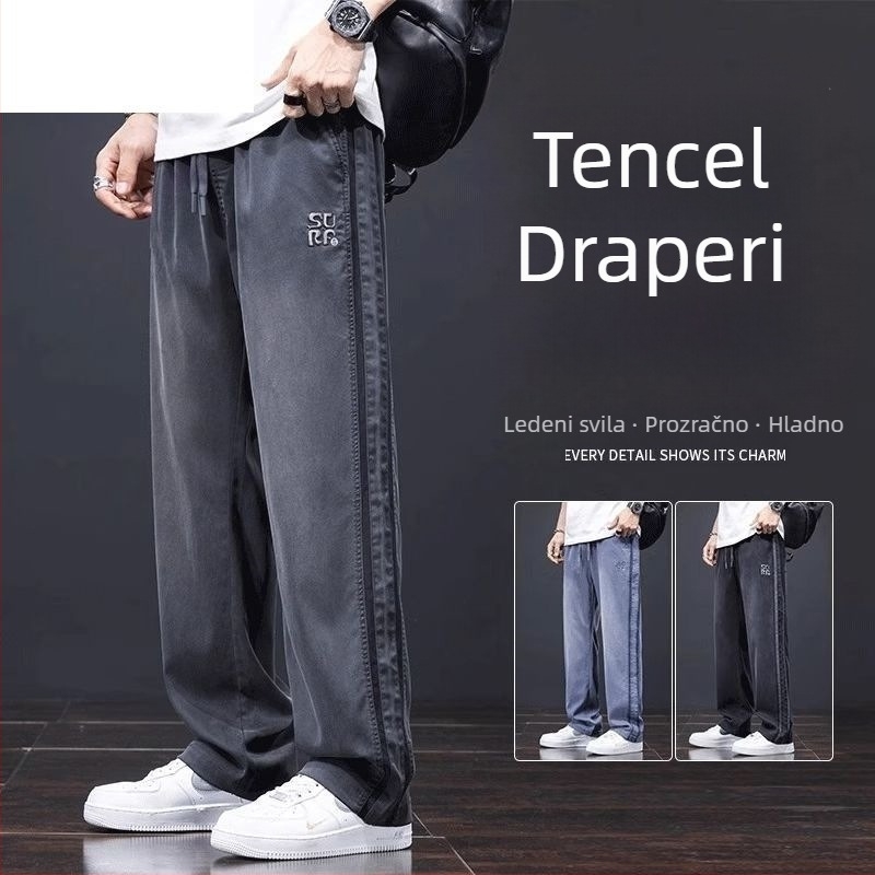 Visokokvalitetne muške casual hlače od Tencela, ljetni lagani kroj, američki high street stil, opuštena ravna silueta, široke hlače, svestrane