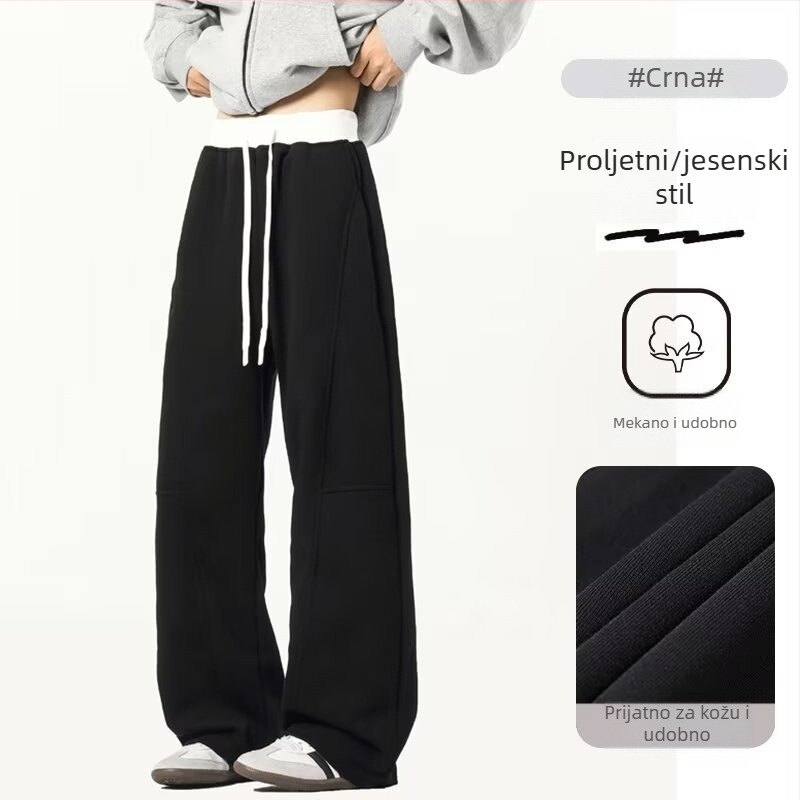 Retro muške casual hlače inspirirane zakrivljenim nožem, proljeće–jesen, ravni kroj, širok kroj, streetwear