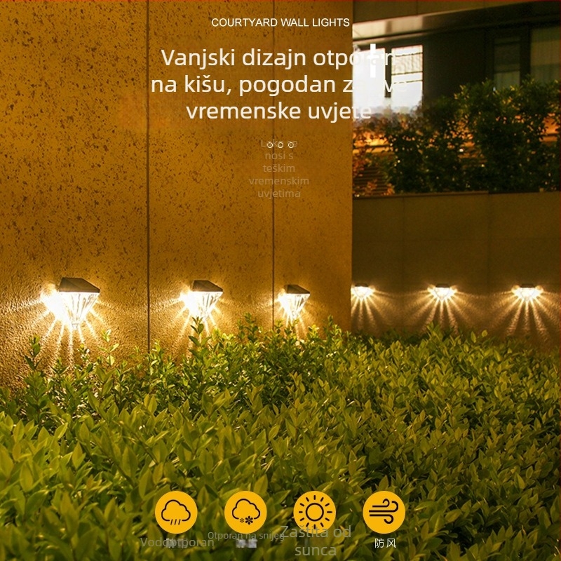 Solarna vanjska zidna svjetiljka s dijamantnim svjetlom i sjenama, za vilu, dvorište i balkon