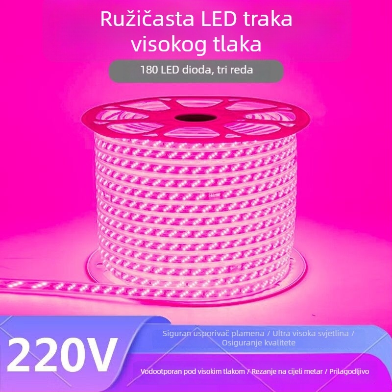 LED traka ljubičasto-ružičaste boje, 220V, dekorativno osvjetljenje za dom, romantično i kreativno osvjetljenje za KTV, jako svijetlo, vodootporno za vanjsku uporabu