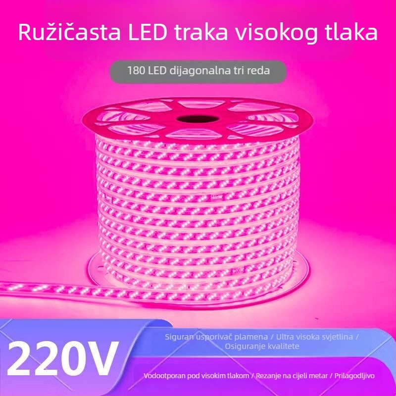 LED traka ljubičasto-ružičaste boje, 220V, dekorativno osvjetljenje za dom, romantično i kreativno osvjetljenje za KTV, jako svijetlo, vodootporno za vanjsku uporabu