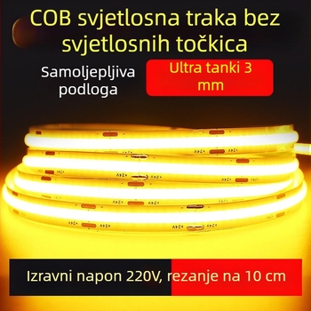 COB LED traka 220V, bez upravljača, samoljepljiva linijska svjetiljka za strop i zid, ultra svijetla
