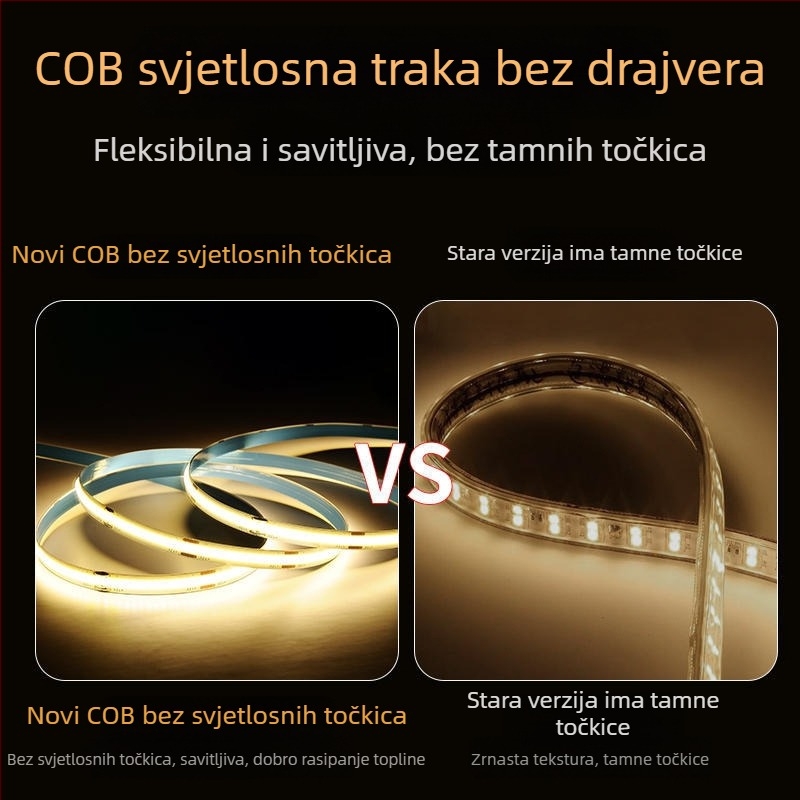 COB LED traka 220V, bez upravljača, samoljepljiva linijska svjetiljka za strop i zid, ultra svijetla