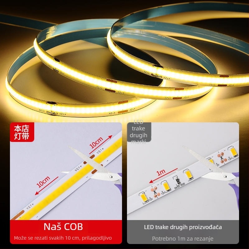COB LED traka 220V, bez upravljača, samoljepljiva linijska svjetiljka za strop i zid, ultra svijetla