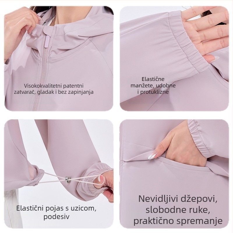 Ženska UPF100+ zaštita od sunca jakna, lagana ljetna od ice silk, prozračna za vanjske sportove