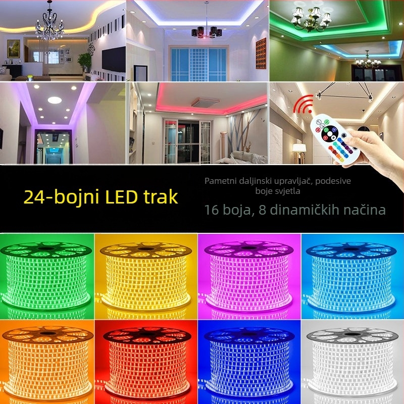 LED neonska traka za kućnu upotrebu, daljinsko upravljanje, višebojna, vodootporna, RGB, 220V, promjena boje, za dnevni boravak i vanjsku upotrebu