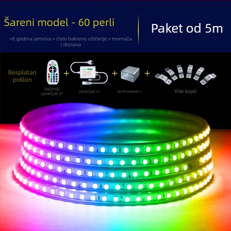 LED neonska traka za kućnu upotrebu, daljinsko upravljanje, višebojna, vodootporna, RGB, 220V, promjena boje, za dnevni boravak i vanjsku upotrebu