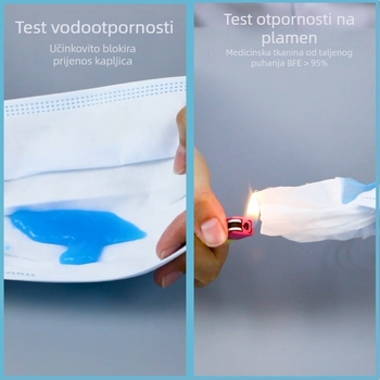 Jednokratna trostruka medicinska kirurška maska, individualno pakirana, sterilna, ravna, pakiranje od 10 komada