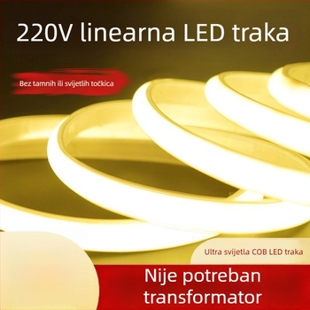 COB linearna LED traka 220V, vodootporna, za unutarnju i vanjsku upotrebu, 240 LED/m, 10 W/m, 180° svjetlosni kut