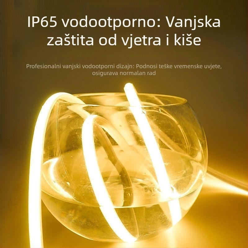 COB linearna LED traka 220V, vodootporna, za unutarnju i vanjsku upotrebu, 240 LED/m, 10 W/m, 180° svjetlosni kut