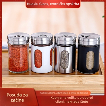 Staklena posuda za začine s rotirajućim poklopcem, kuhinja, so i kumin, kreativna posuda za BBQ