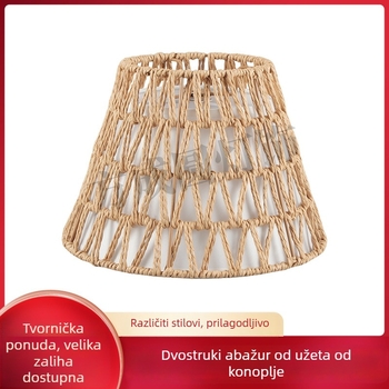 Ručni pleteni abažur od konopnog užeta, dvostrani, za stolnu i podnu lampu, bijeli rub
