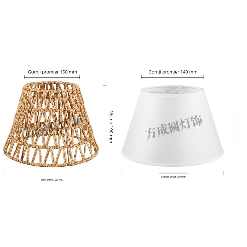 Ručni pleteni abažur od konopnog užeta, dvostrani, za stolnu i podnu lampu, bijeli rub