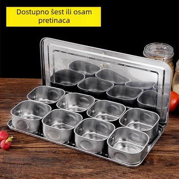 Set posuda za začine i staklenke, 304 nehrđajući čelik, integrirani sustav s 6 odjeljaka, za catering i hotelske kuhinje.