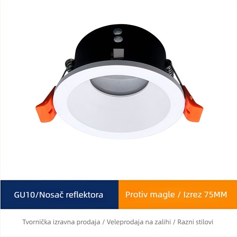 Držač za GU10 spot rasvjetu, ugrađeni otvor promjera 75 mm, vodootporna i anti-zamućujuća kućišta lampe, MR16 prsten žarulice