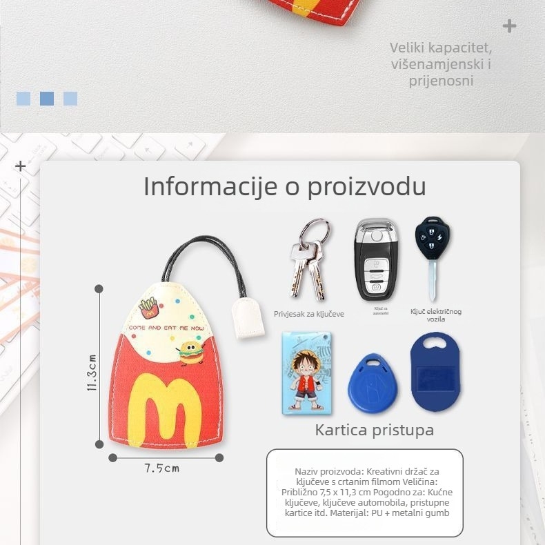 MDL futrola za ključeve s izvučnim dizajnom za ključ električnog vozila, kožna zaštitna navlaka, zaštitno kućište, torbica za skladištenje ključeva, sladak crtani dizajn