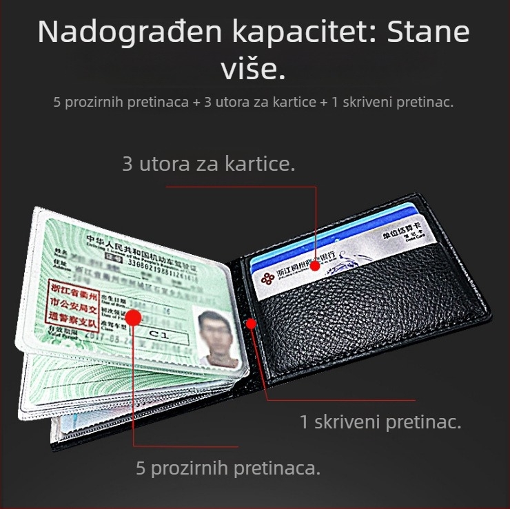 Torbica od prave kože s uzorkom krokodila za vozačku dozvolu i kartice, višenamjenski mini dokumentni novčanik