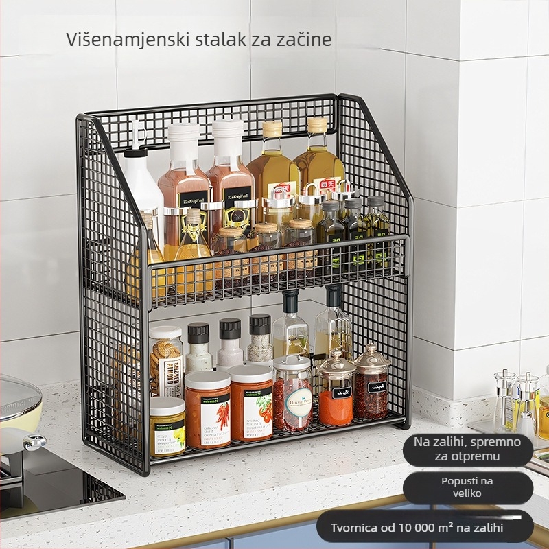 Metalni stalak za začine na kuhinjskom pultu, kompaktni organizator za ulje, sol, umake i ocat.