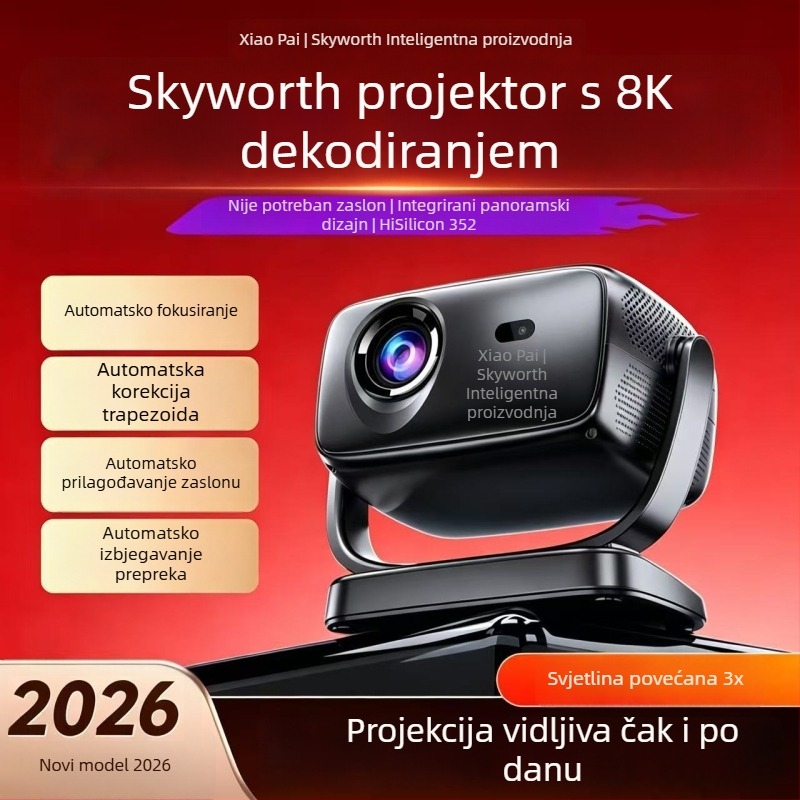Skyworth Xiaopai 2026 novi pametni projektor za izravnu projekciju na bijelu zid spavaće sobe, odraz zaslona s mobitela, visoka svjetlina, Ultra HD