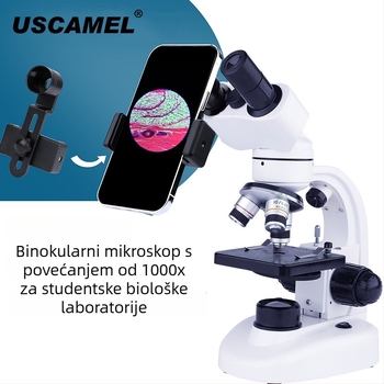 USCAMEL binokularni mikroskop za učenike, 1000x povećanje, HD optički mikroskop za biologiju
