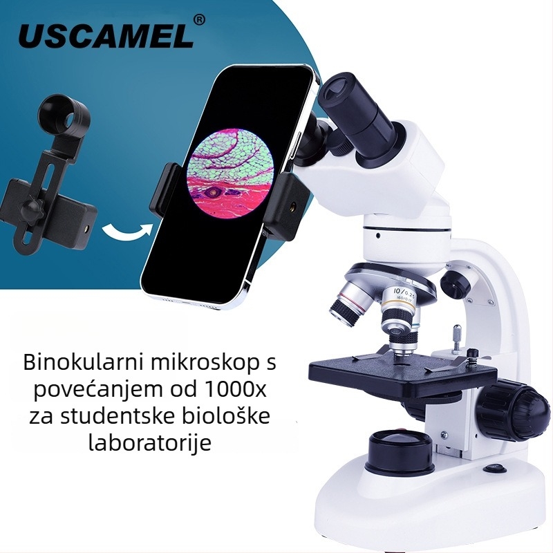 USCAMEL binokularni mikroskop za učenike, 1000x povećanje, HD optički mikroskop za biologiju