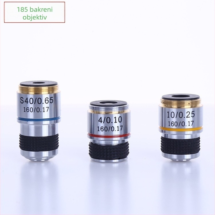 Optički mikroskop s 185-achromatskim bakrenim objektivima, 4x, 10x, 40x, 100x